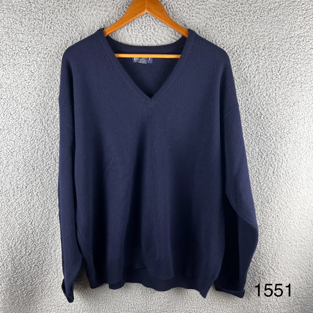 Lands End Men’s Size XL Navy Blue Long Sleeve V-Neck Pull Over Lambswool Sweater